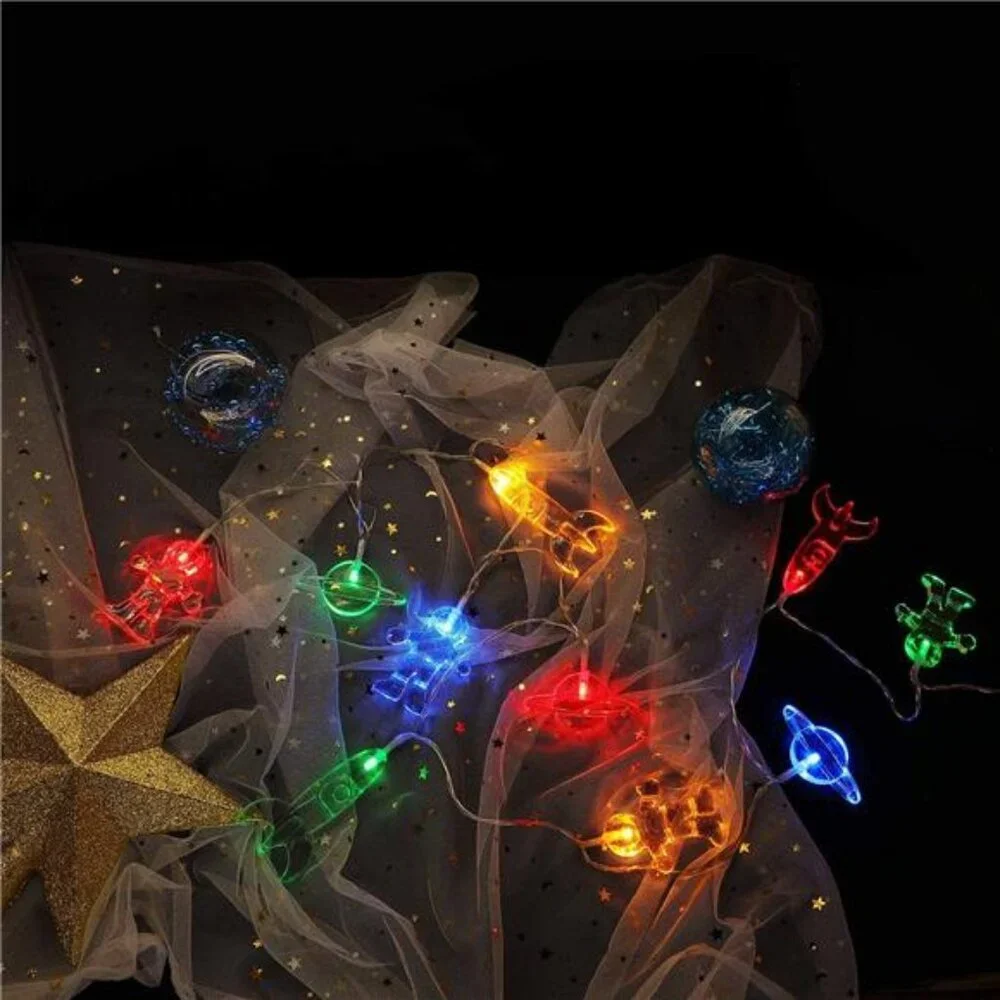 Space String Lights LED Astronaut Rocket Spaceship Room Decor Birthday Party